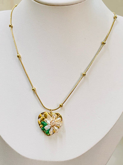 Golden Blossom Heart Pendant Necklace