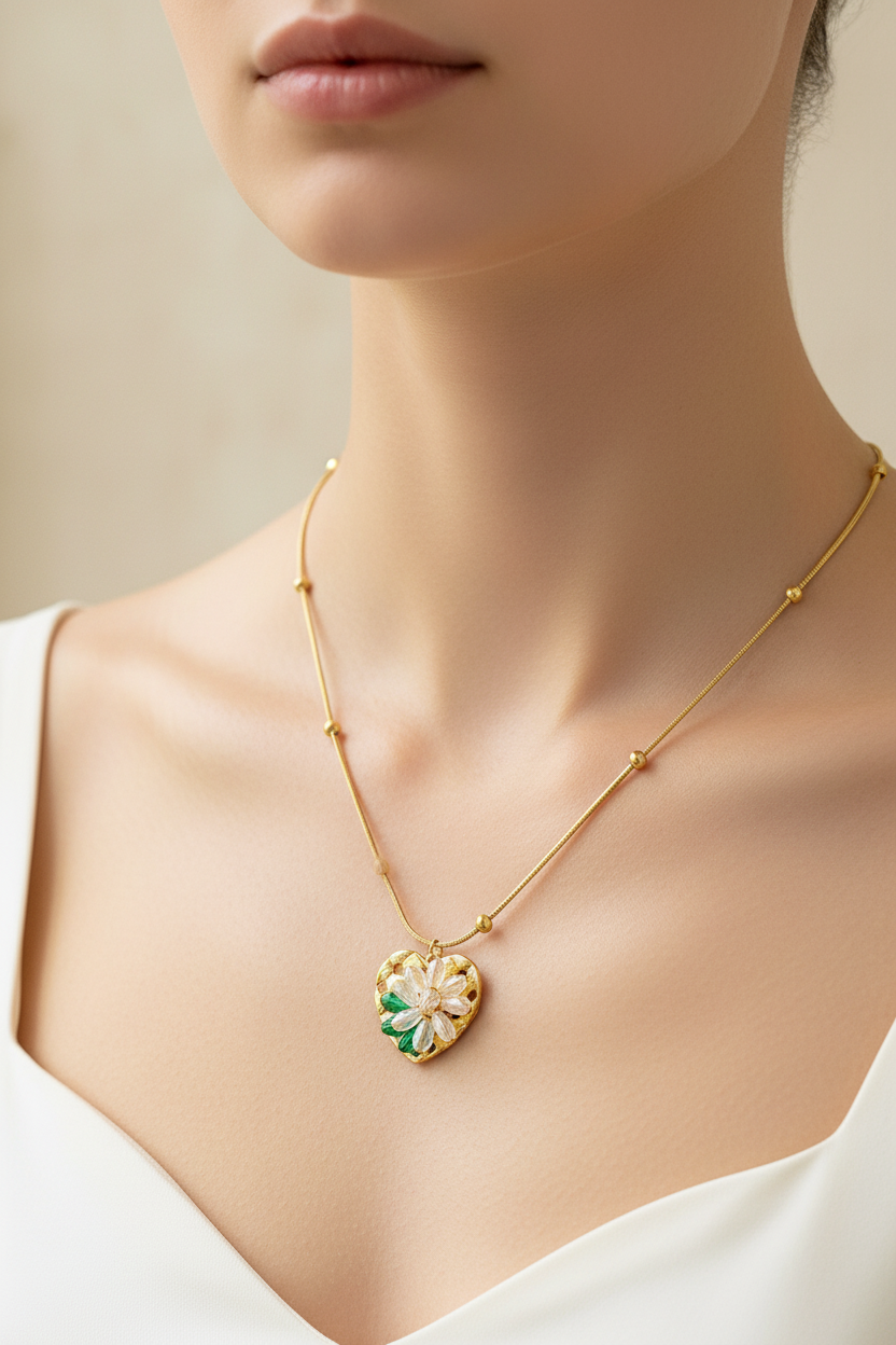 Golden Blossom Heart Pendant Necklace