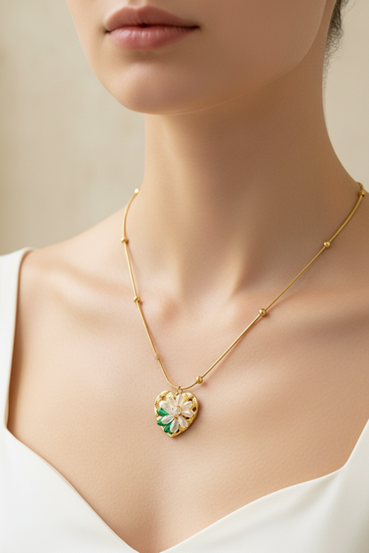 Golden Blossom Heart Pendant Necklace