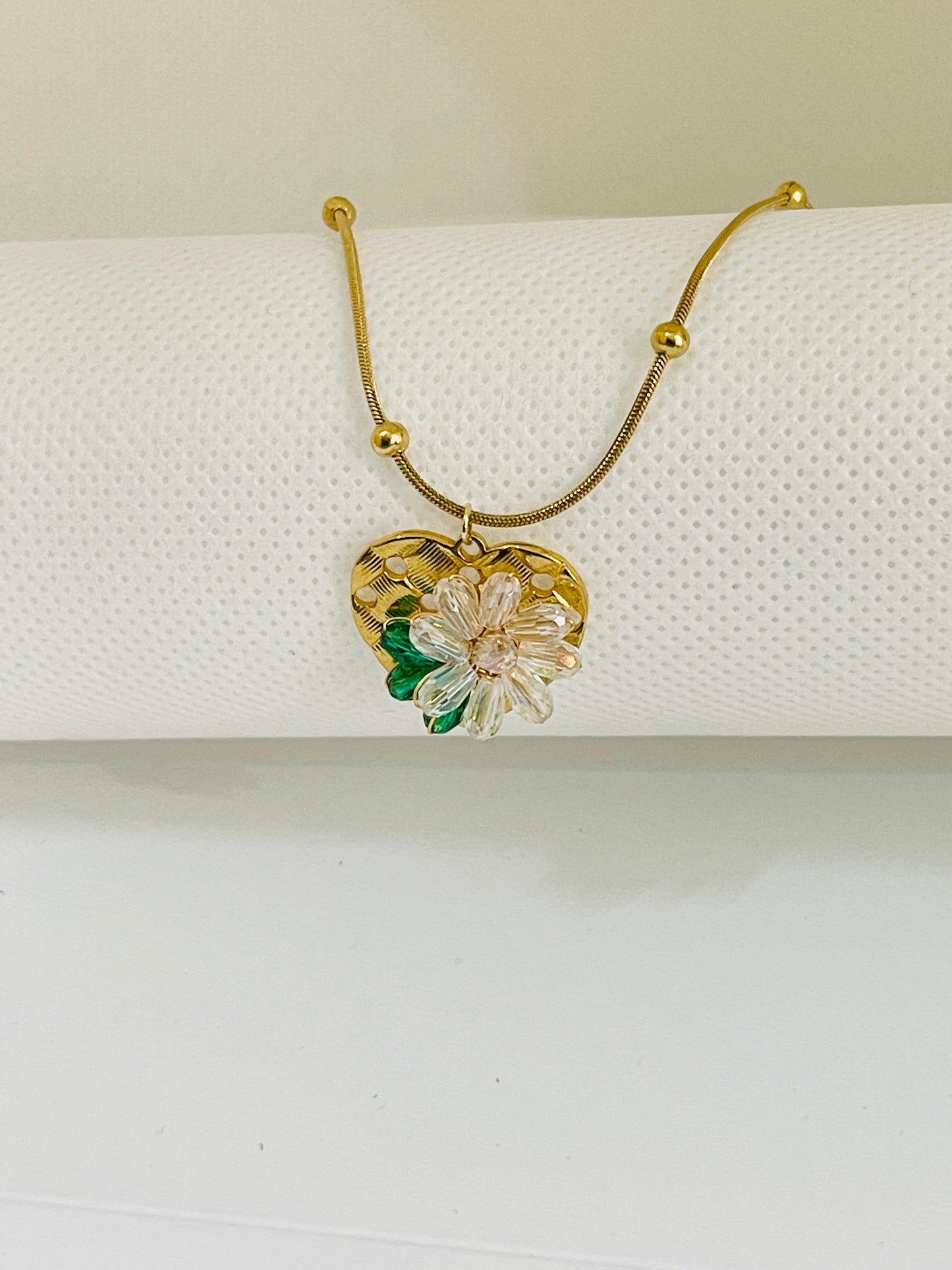 Golden Blossom Heart Pendant Necklace