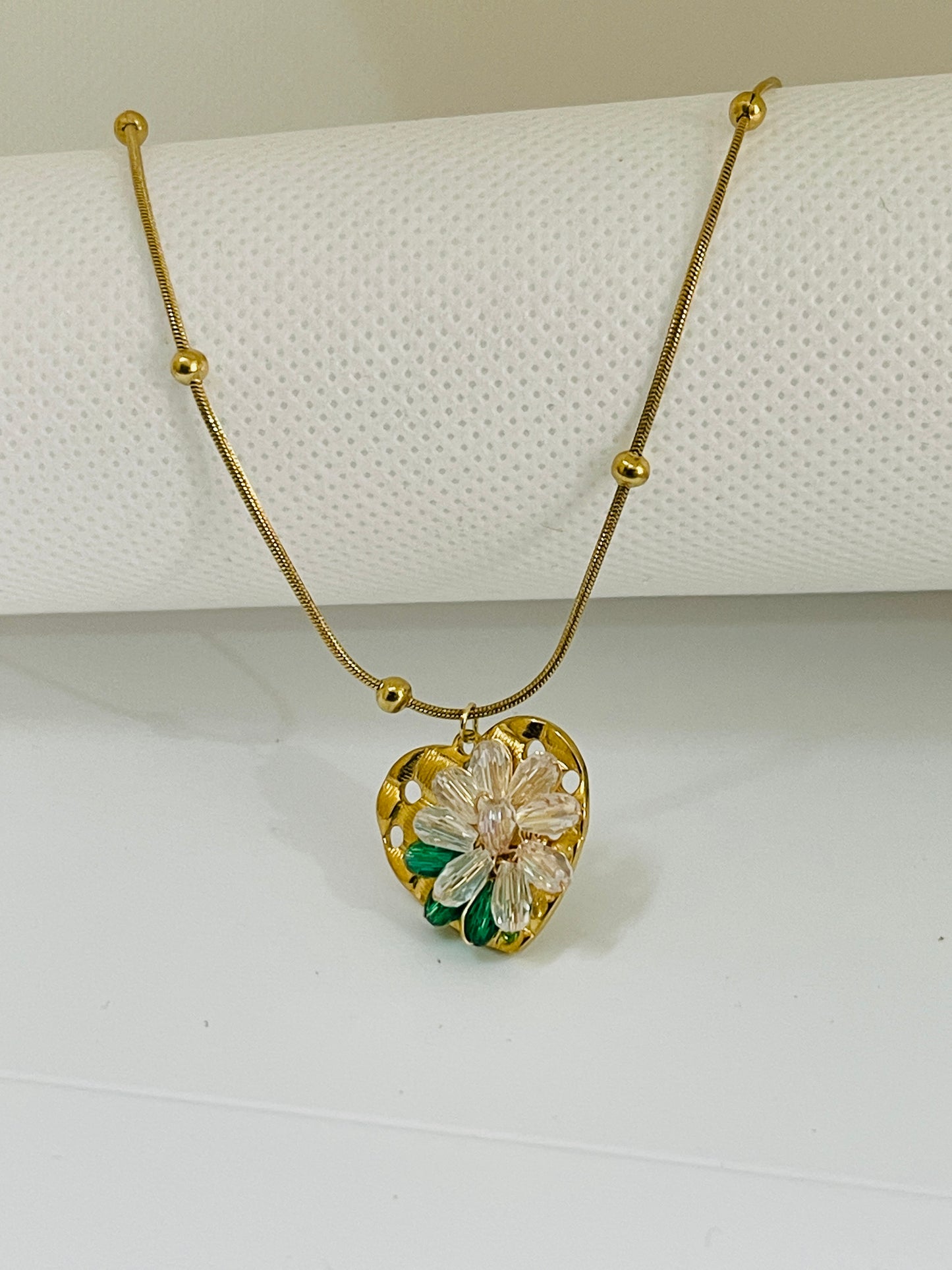 Golden Blossom Heart Pendant Necklace