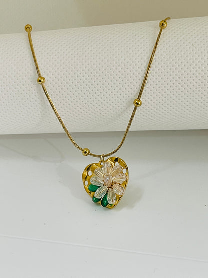 Golden Blossom Heart Pendant Necklace