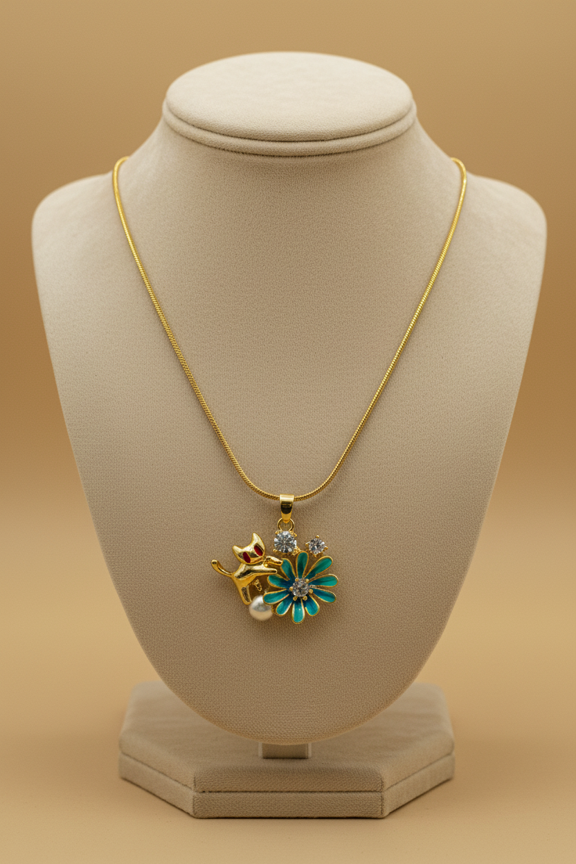 Playful Bloom Charm Gold-Plated Necklace