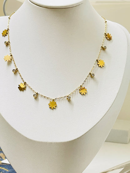 Gold Daisy Flower Charm Necklace