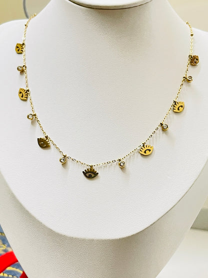 Gold Evil Eye Charm Necklace