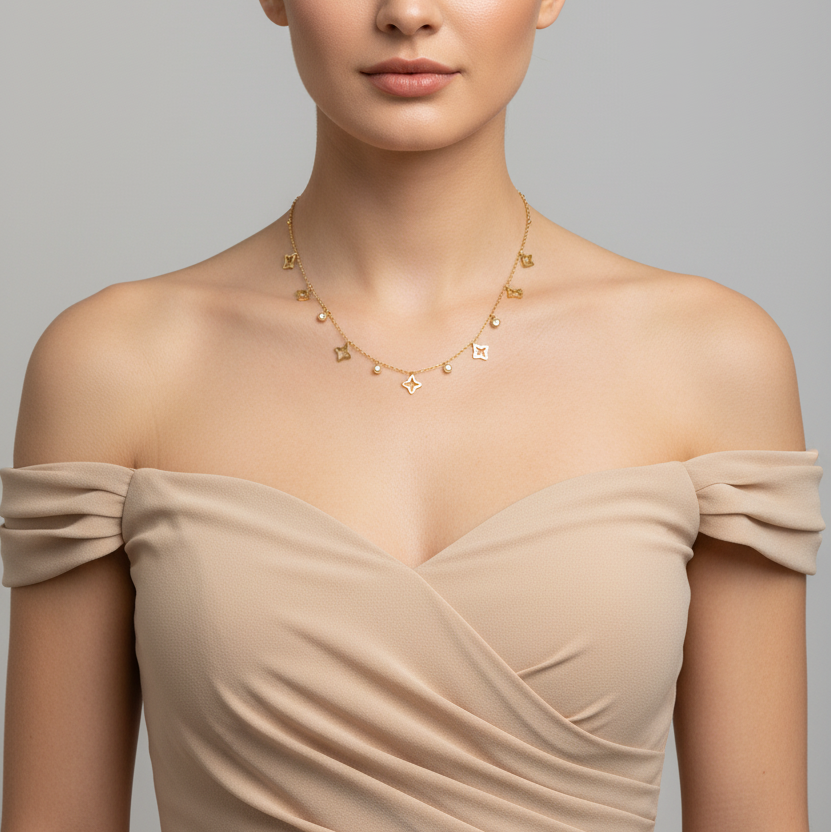 Celestial Star Charm Chain Necklace - Gold