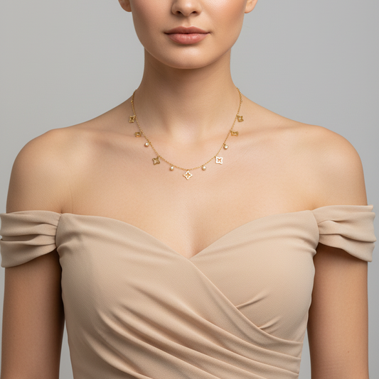 Celestial Star Charm Chain Necklace - Gold