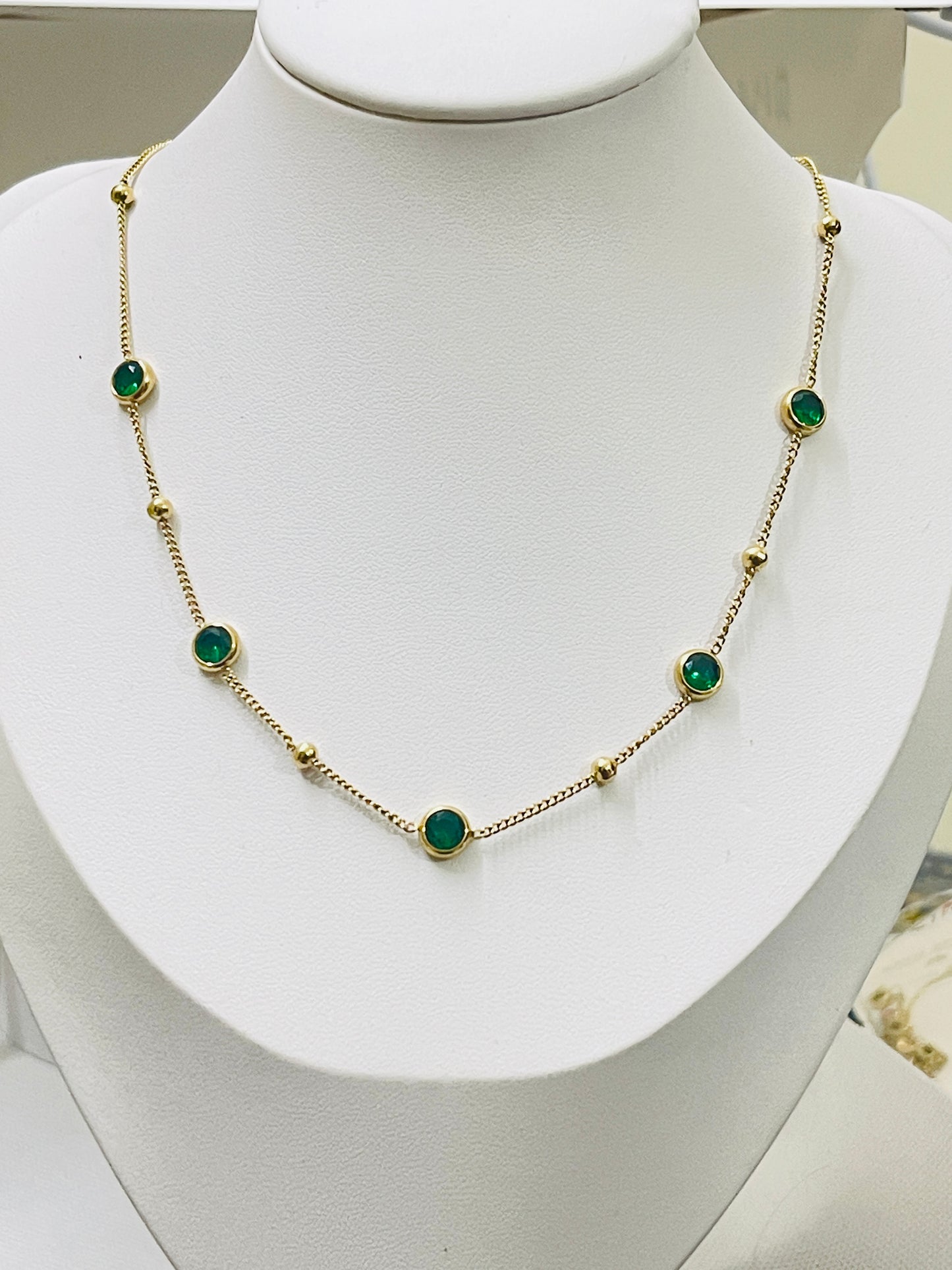 Emerald Green Station Gold Chain