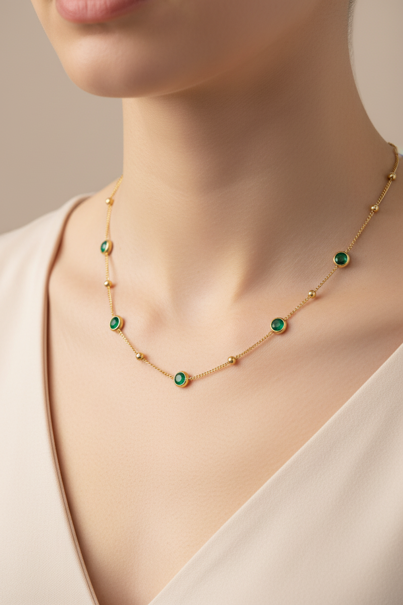 Emerald Green Station Gold Chain