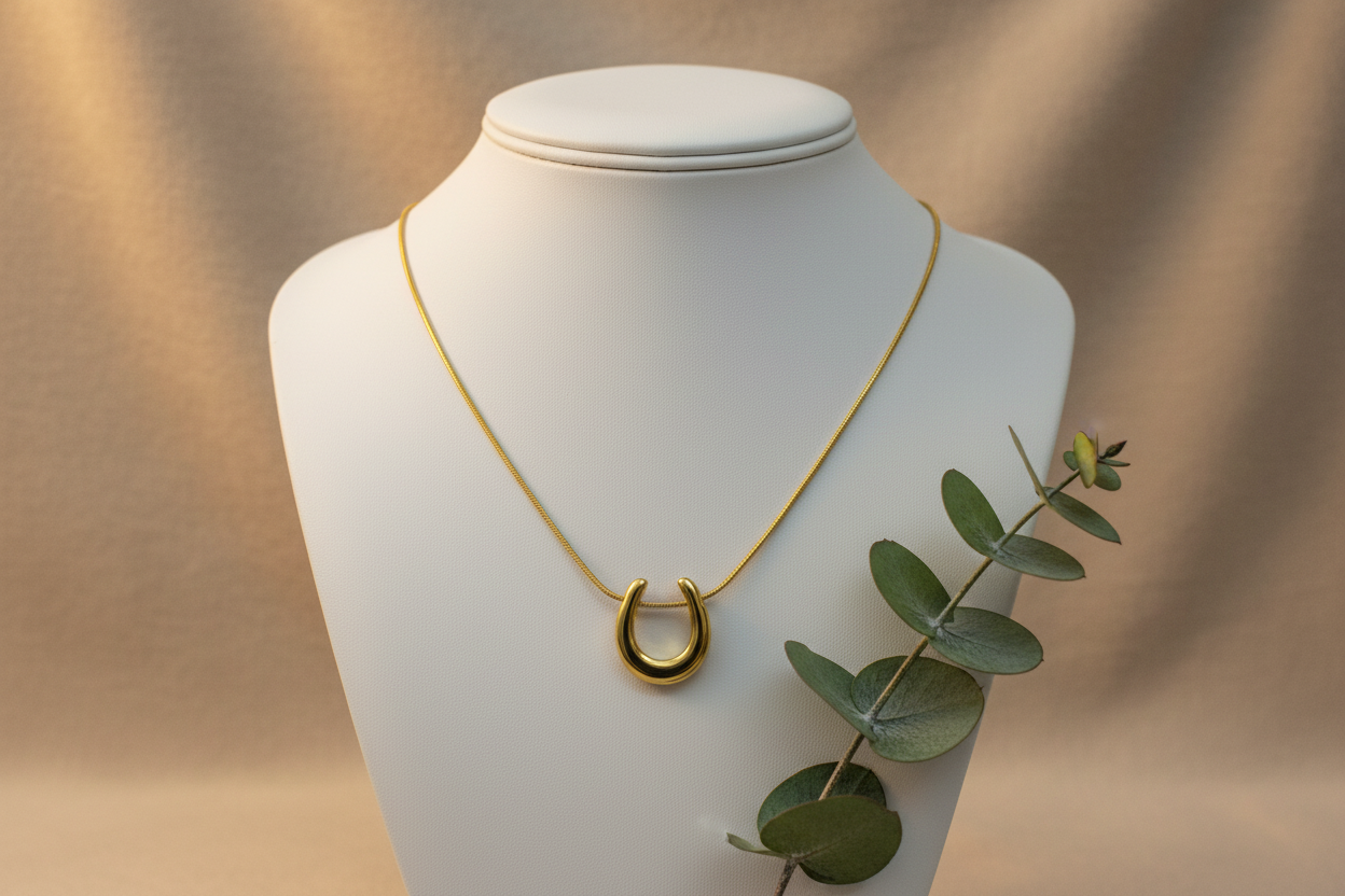 Lucky Horseshoe Pendant Necklace -Gold