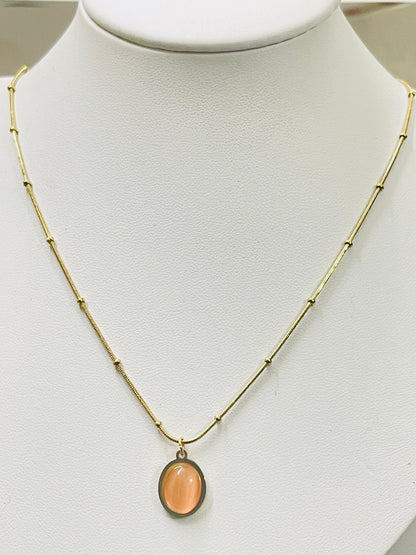 Rose Quartz Pendant Chain - 18K Gold Plated Stainless Steel