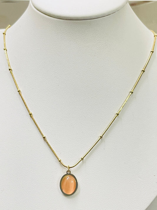 Rose Quartz Pendant Chain - 18K Gold Plated Stainless Steel