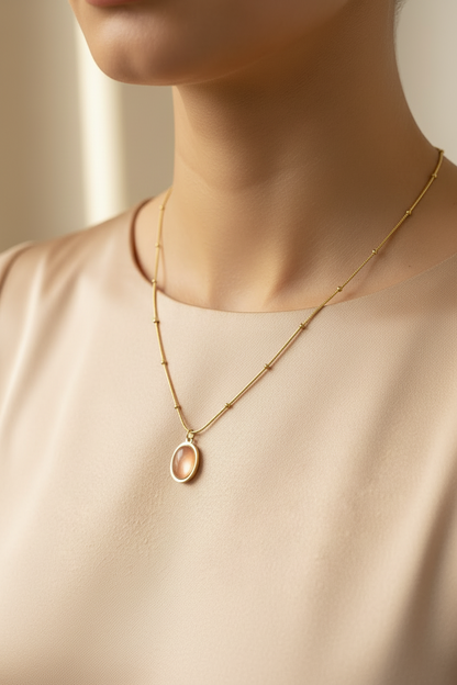 Rose Quartz Pendant Chain - 18K Gold Plated Stainless Steel