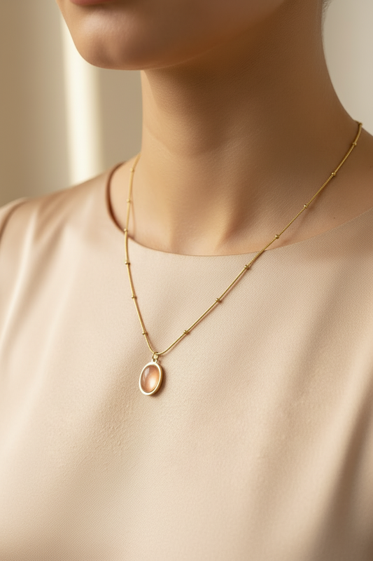Rose Quartz Pendant Chain - 18K Gold Plated Stainless Steel