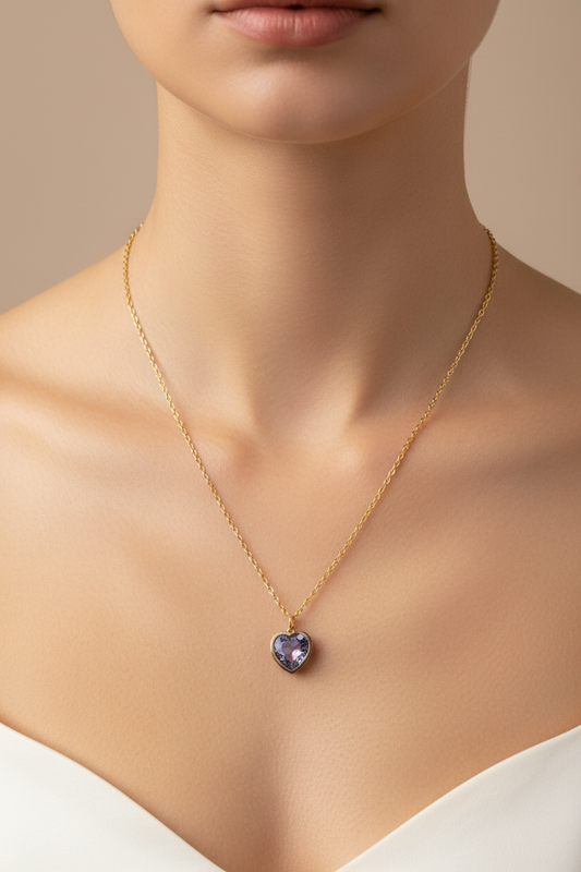 The Amethyst Heart: Gold-Tone Purple Stone Pendant