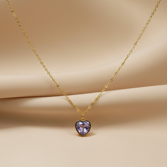 The Amethyst Heart: Gold-Tone Purple Stone Pendant