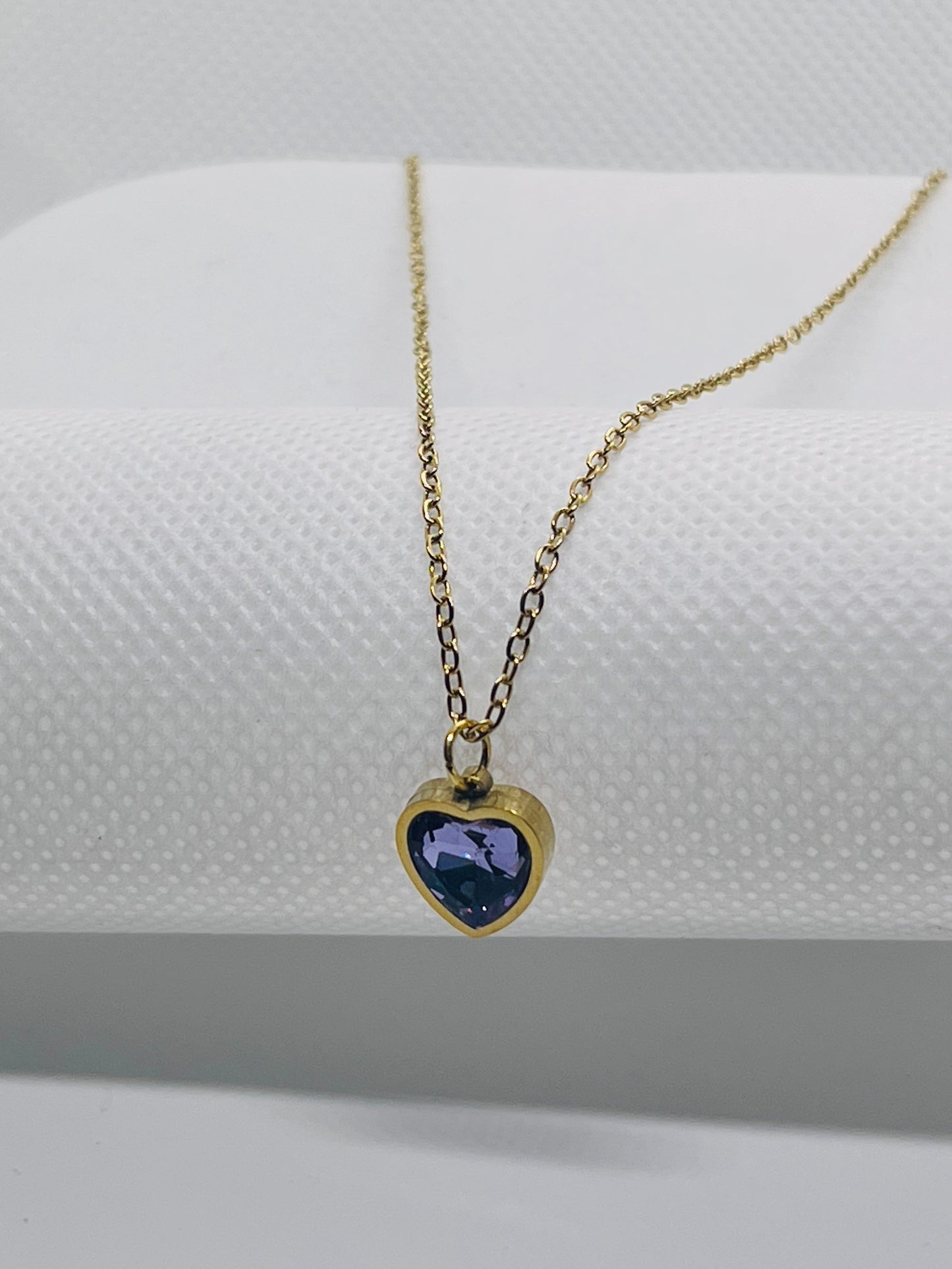 The Amethyst Heart: Gold-Tone Purple Stone Pendant