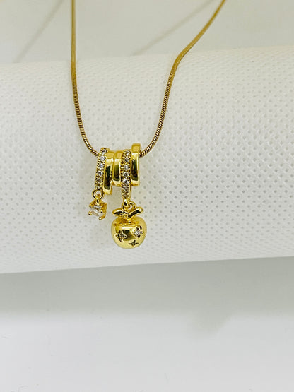 Trilogy Sparkle: Triple-Ring & Apple Pendant Chain