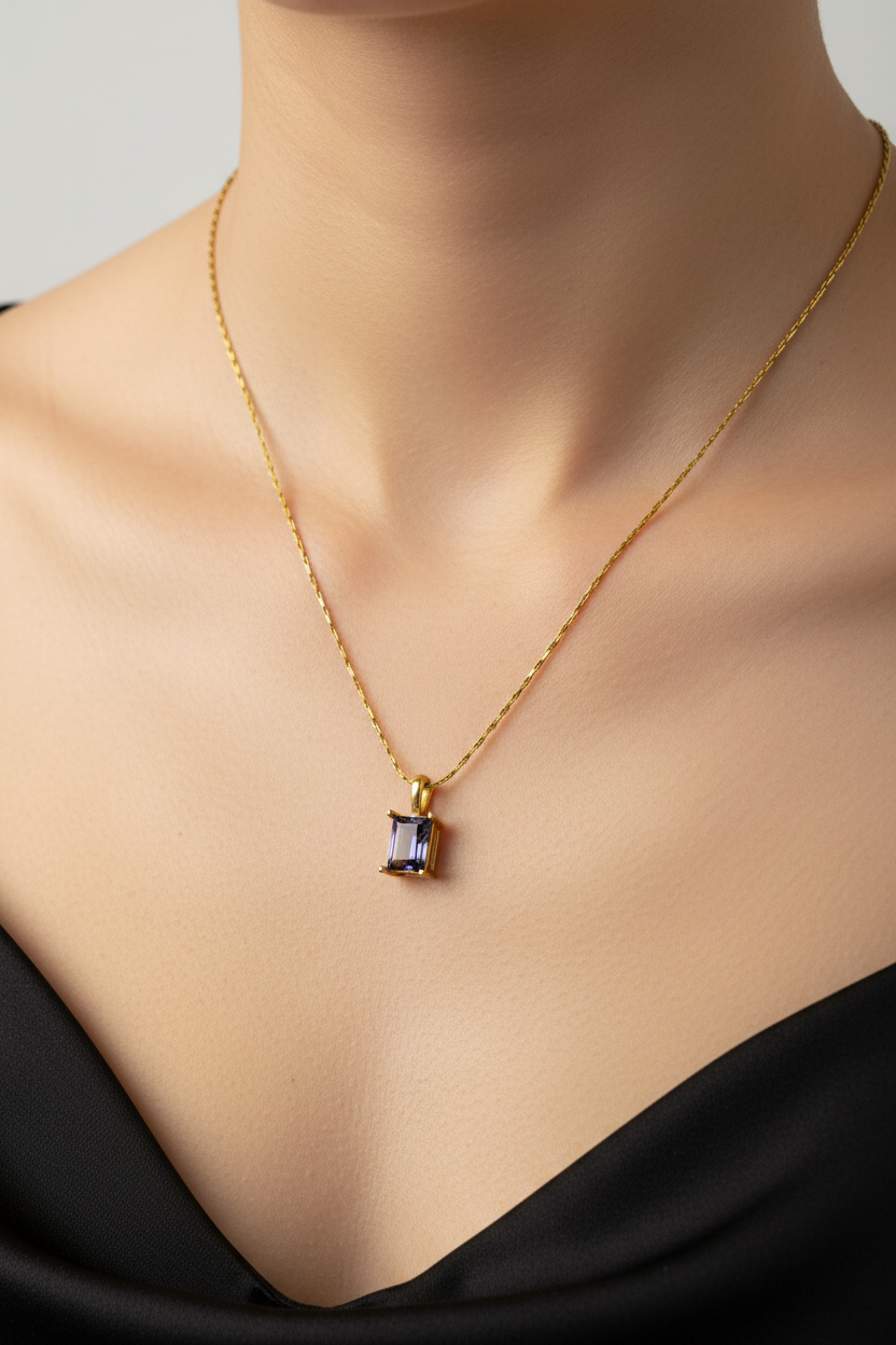 Regal Solitaire: 316L Stainless Steel Purple Stone Chain