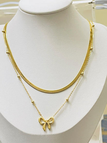 Coquette Layer: Double-Strand Bow & Snake Chain