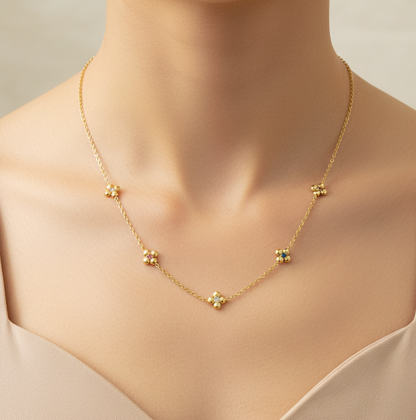 Prism Petals: Rainbow Stone Flower Necklace