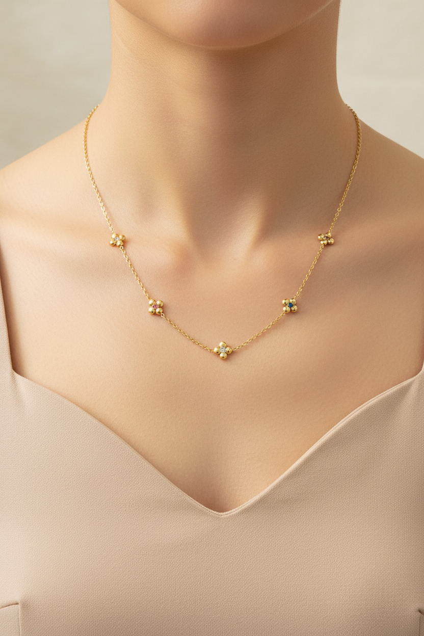 Prism Petals: Rainbow Stone Flower Necklace