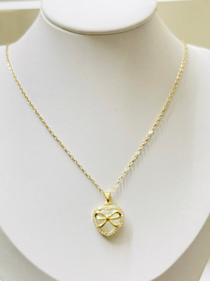 Golden Bow Heart Pendant Chain
