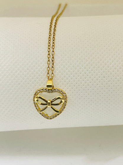 Golden Bow Heart Pendant Chain