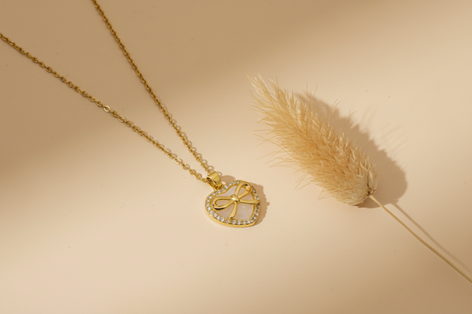 Golden Bow Heart Pendant Chain