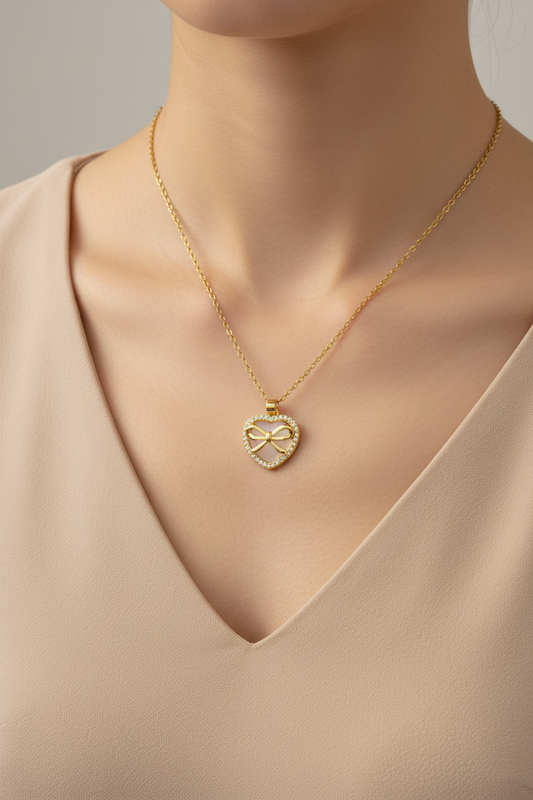 Golden Bow Heart Pendant Chain