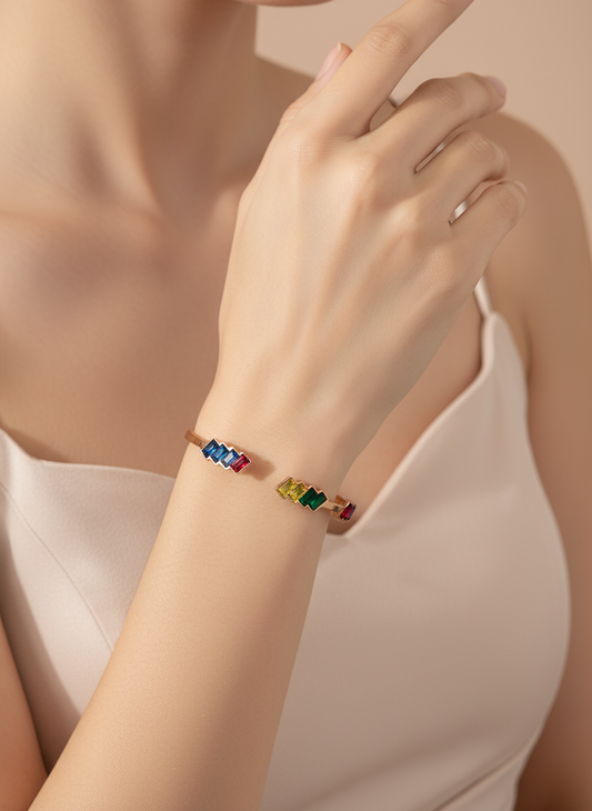 Rainbow Cuff Bangle- Rose Gold