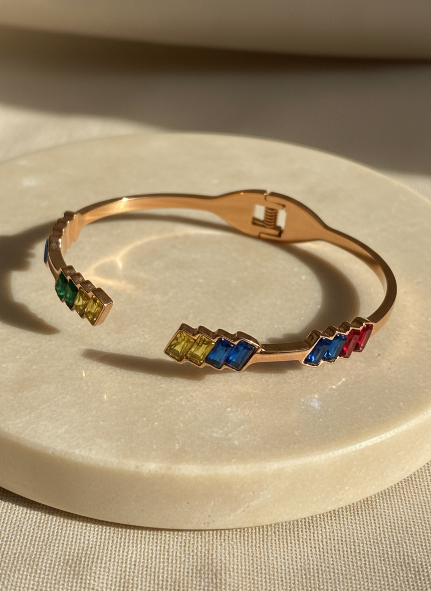 Rainbow Cuff Bangle- Rose Gold