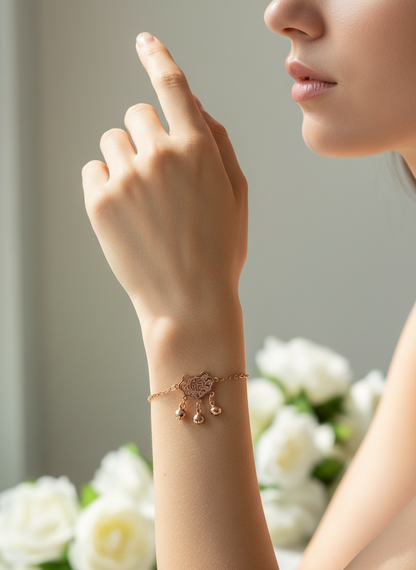 🍀 Rose Gold Longevity Lock Dangle Bracelet