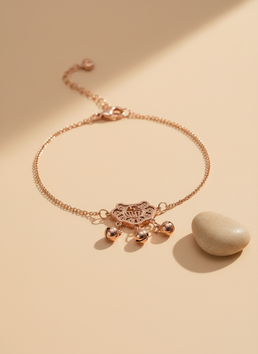 🍀 Rose Gold Longevity Lock Dangle Bracelet
