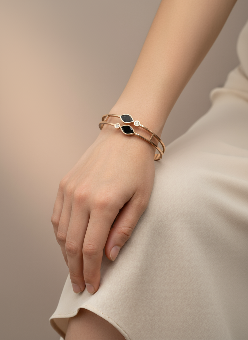 Rose Gold Marquise Leaf Double Bangle