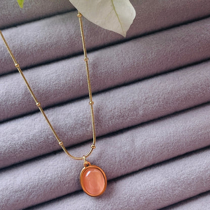 Rose Quartz Pendant Chain - 18K Gold Plated Stainless Steel