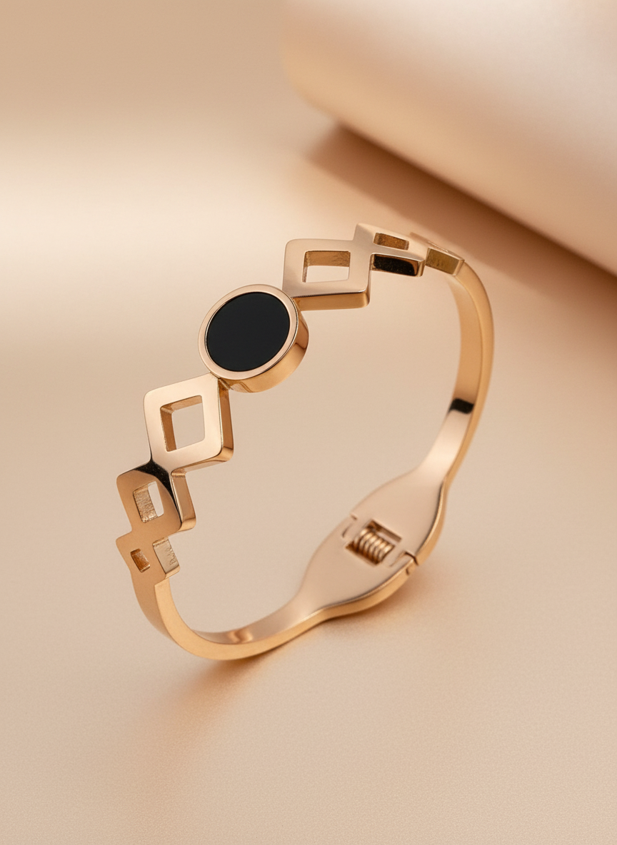 Cutout Black Rose Gold Bangle