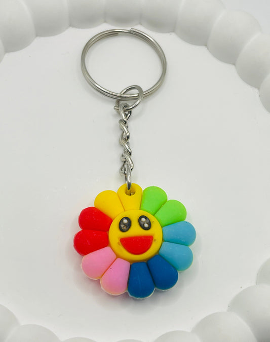 Rainbow Smiley Flower Charm Keychain
