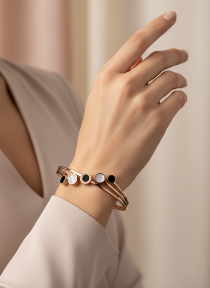 Multi-Circle Roman Numeral Rose Gold Bangle