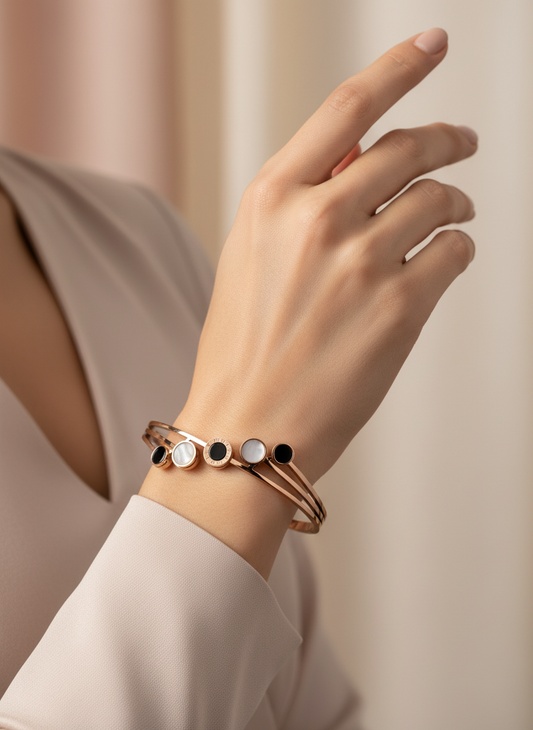 Multi-Circle Roman Numeral Rose Gold Bangle