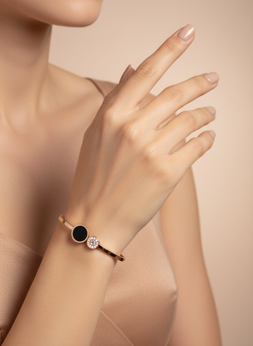 Rose Gold Dual Circle Roman Numeral Bangle