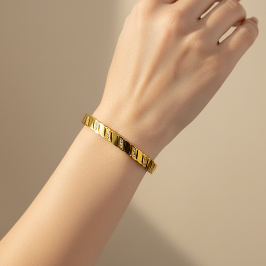 Regal Twist Crystal Gold Bangle
