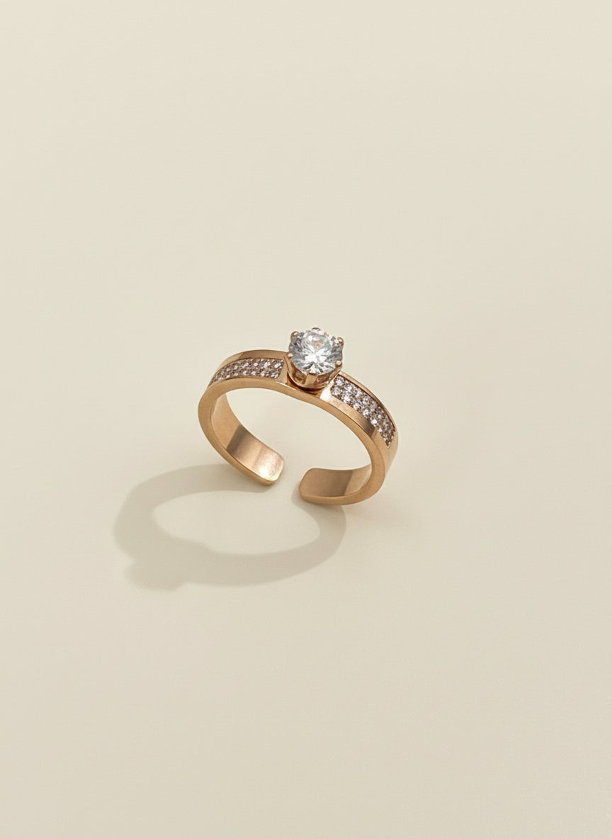 Rose Gold Solitaire Pave Open Ring
