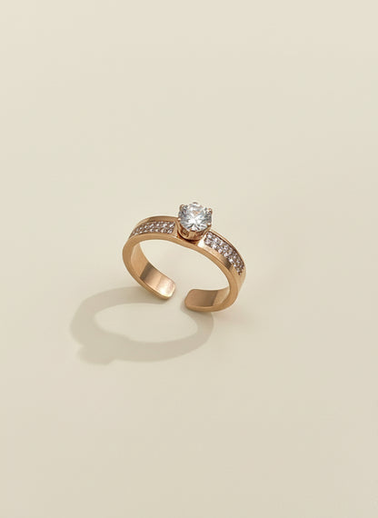 Rose Gold Solitaire Pave Open Ring