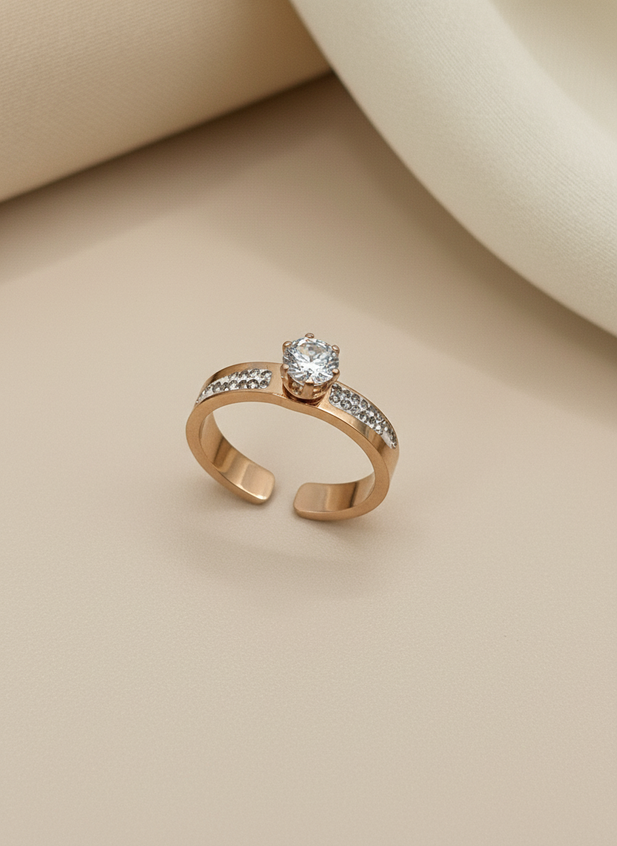 Rose Gold Solitaire Pave Open Ring