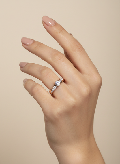 Rose Gold Solitaire Pave Open Ring