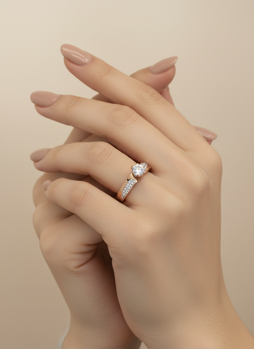 Rose Gold Solitaire Pave Open Ring