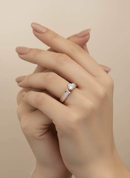 Rose Gold Solitaire Pave Open Ring