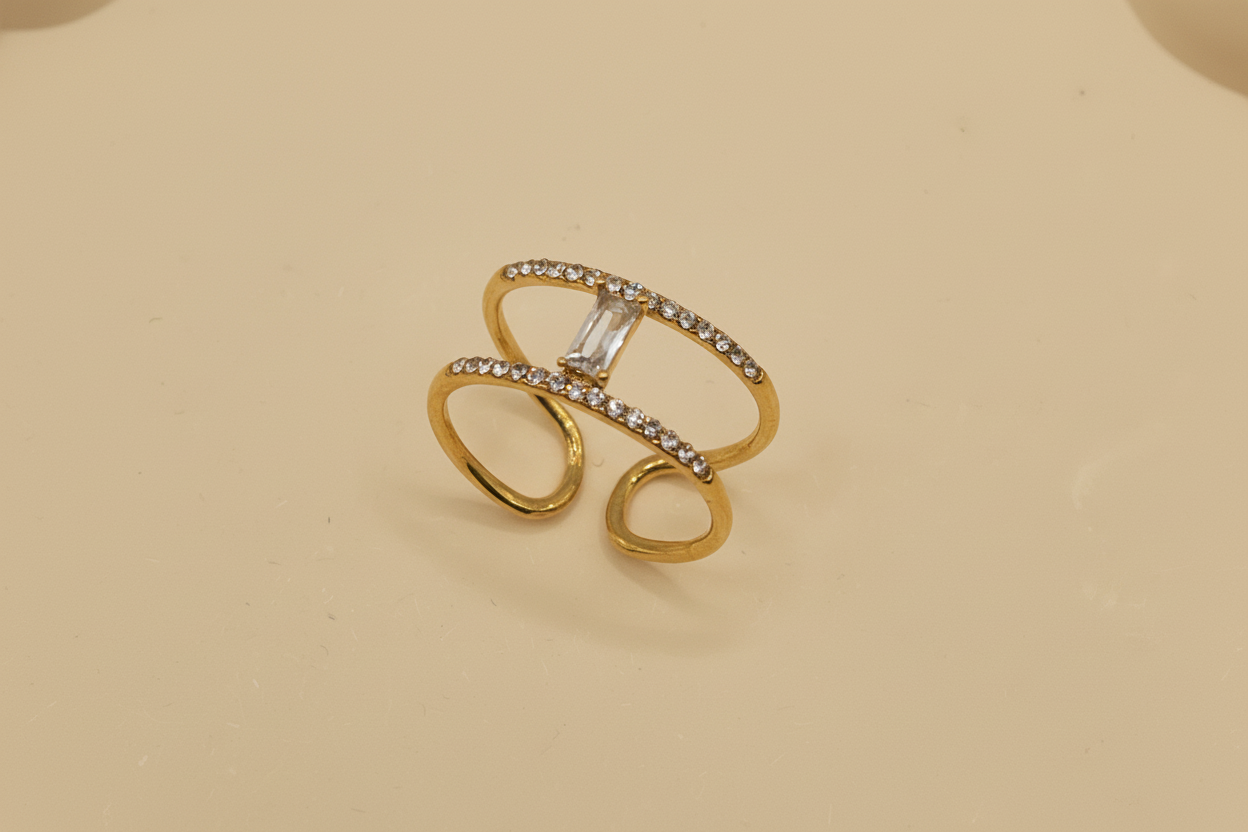 Luxe Baguette Crystal Adjustable Ring