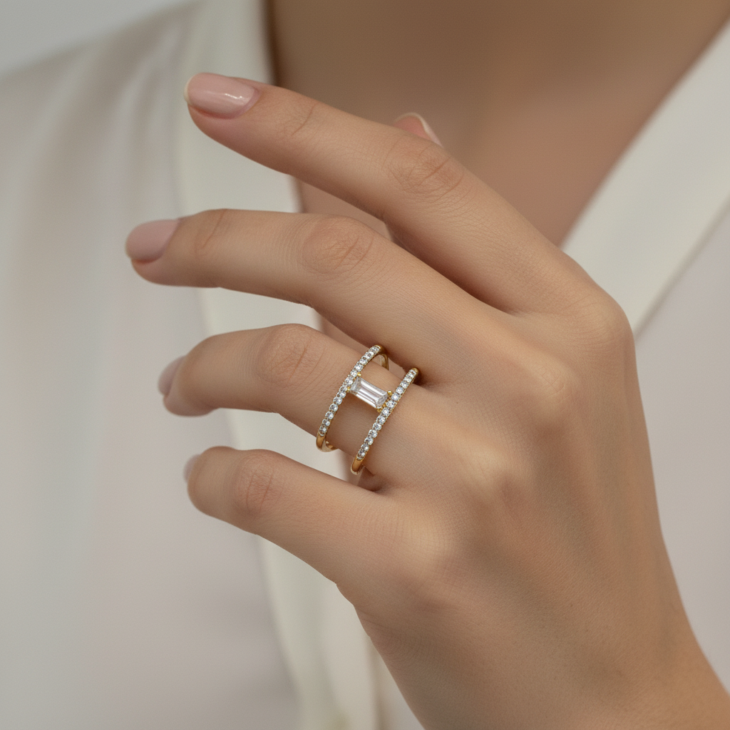 Luxe Baguette Crystal Adjustable Ring